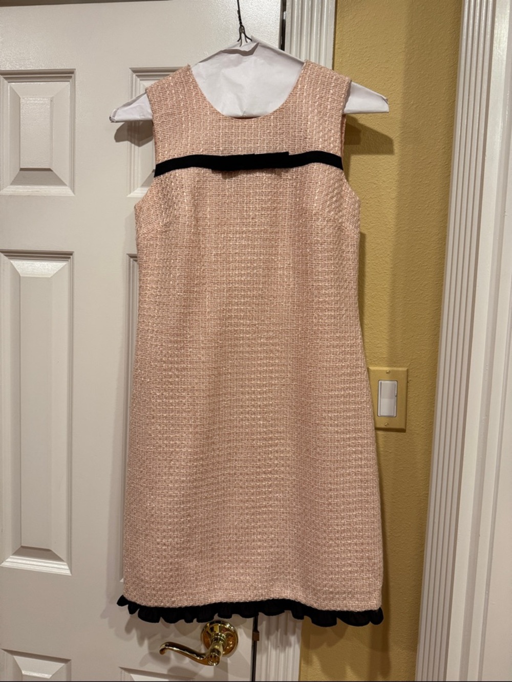 Elegant Pink Sleeveless A-Line Dress with Black Trim